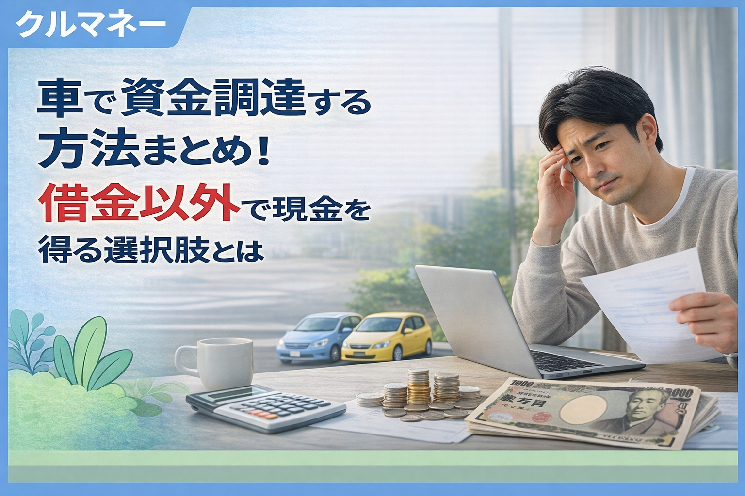 クルマネー車で資金調達する方法と借金以外の選択肢を悩む男性