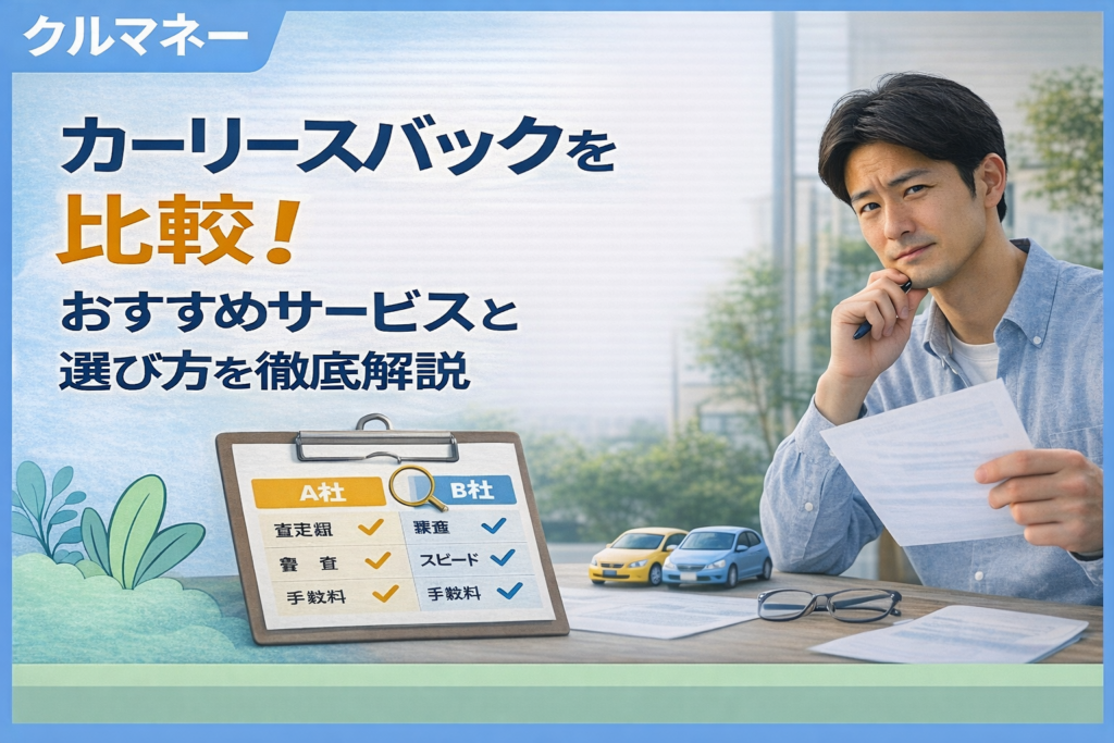 カーリースバック業者のA社B社比較表と検討する男性