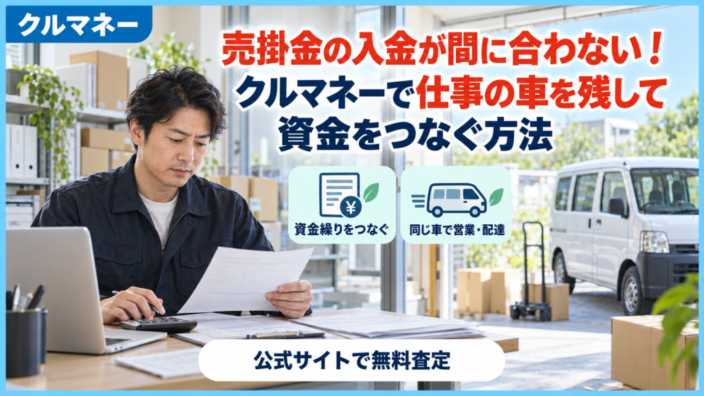売掛金の入金前にクルマネーで仕事の車を残して資金をつなぐ方法を解説するアイキャッチ